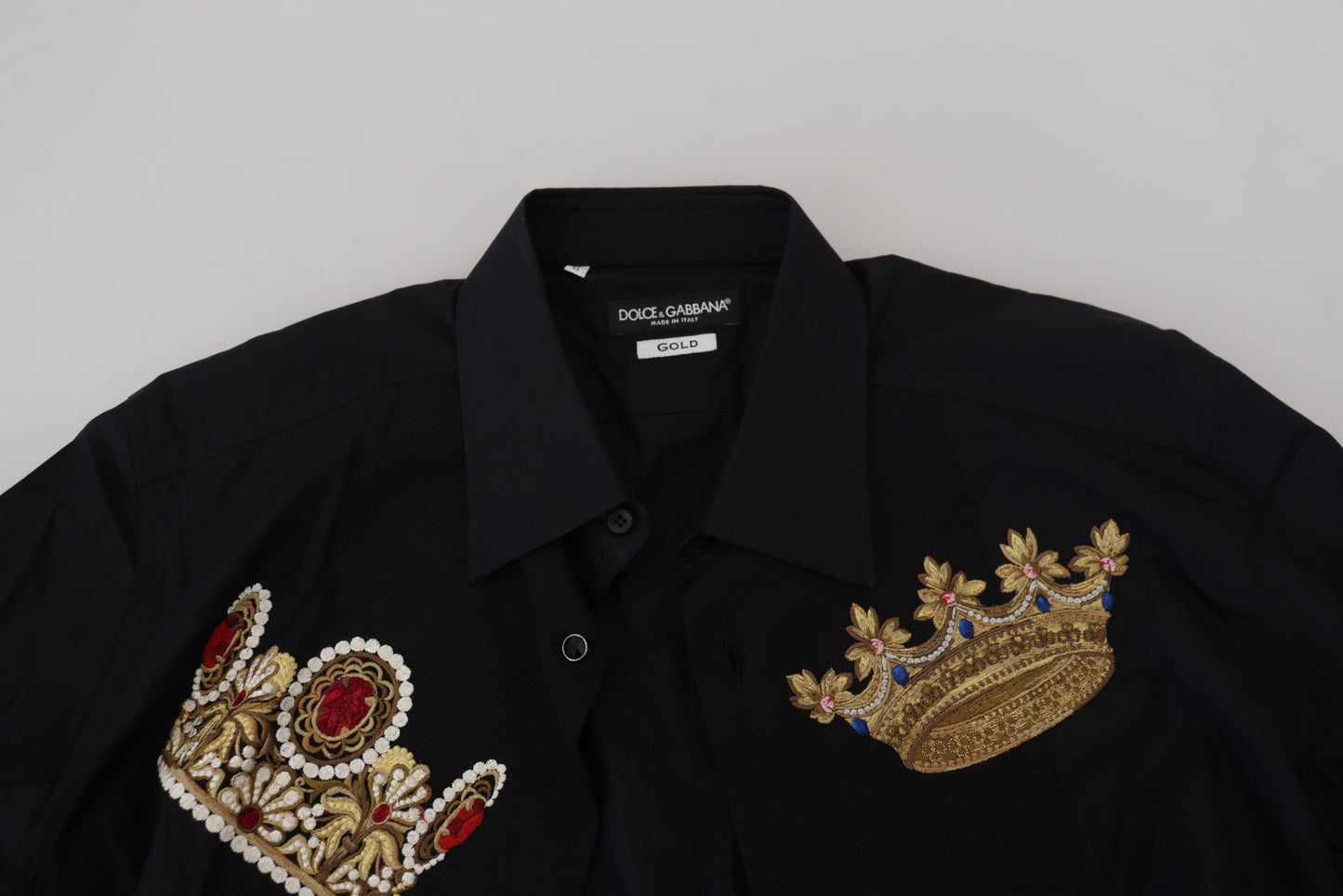 Dolce & Gabbana Svart Guld Krona Slim Fit Klädskjorta