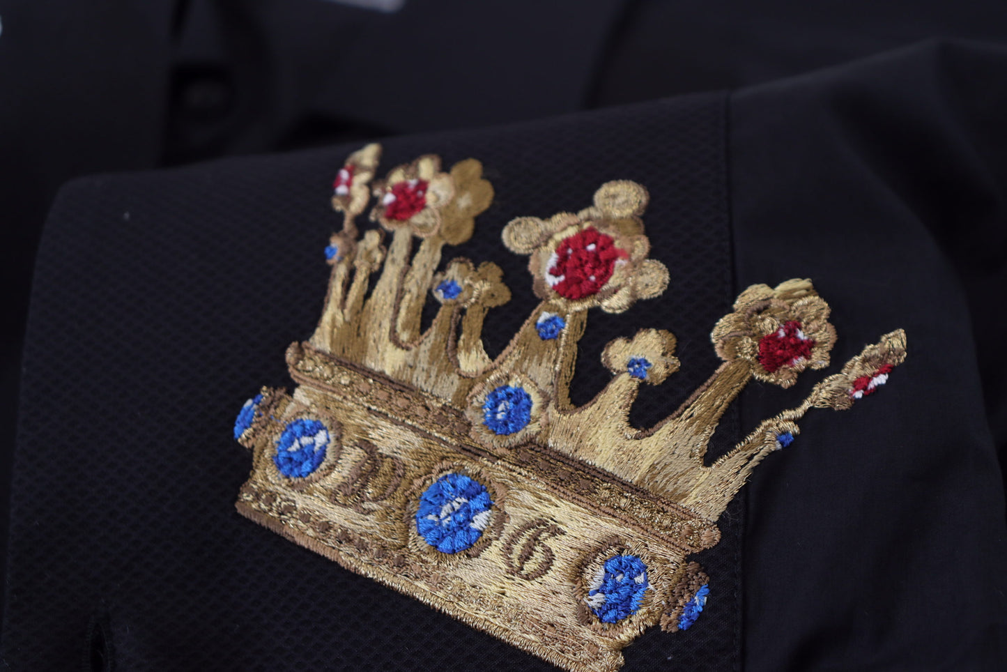 Dolce & Gabbana Svart Guld Krona Slim Fit Klädskjorta