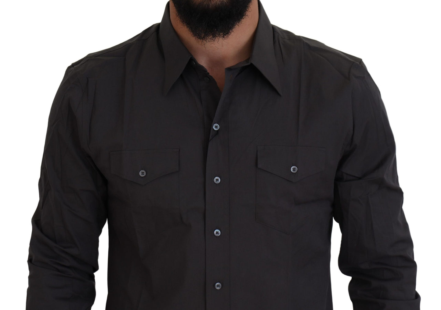 Dolce & Gabbana Grå SICILIA Slim Fit Stretchskjorta
