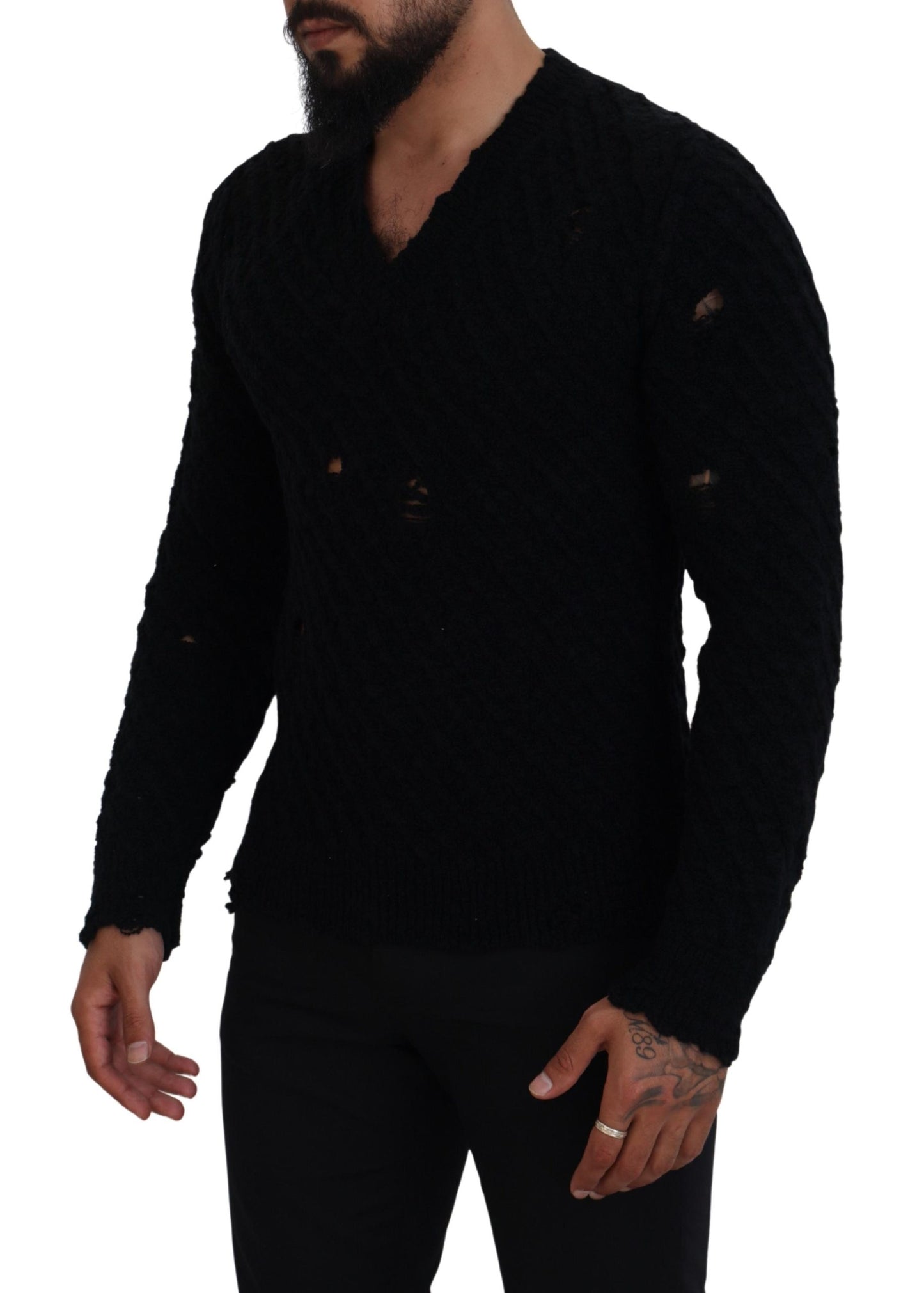 Dolce & Gabbana Svart Ull V-ringad Stickad Pullovertröja