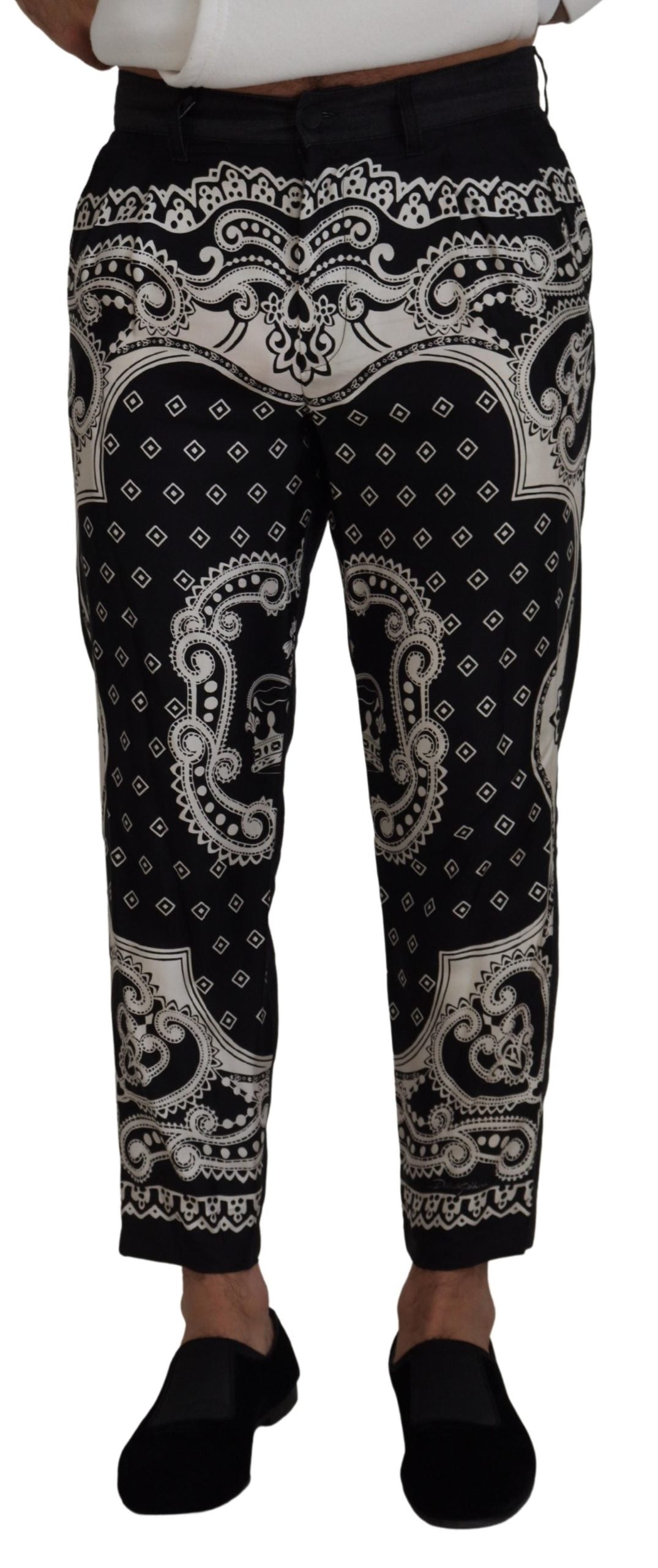 Dolce & Gabbana Svarta Sidenbyxor med Bandanamönster