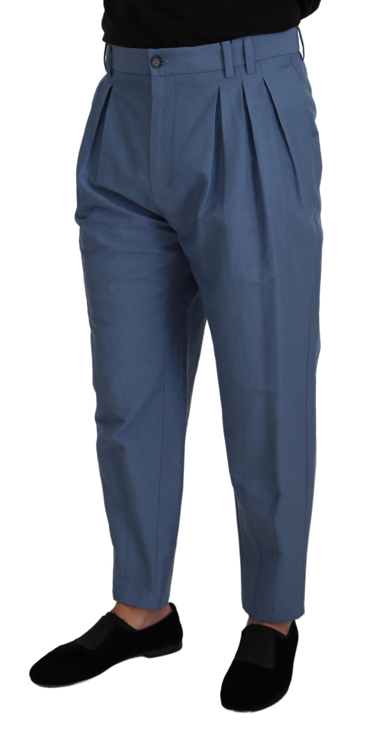 Dolce & Gabbana Blå Lin Chino Formelle Bukser