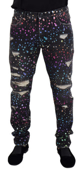 Dolce & Gabbana svarte flerfargede trykk fillete denimjeans