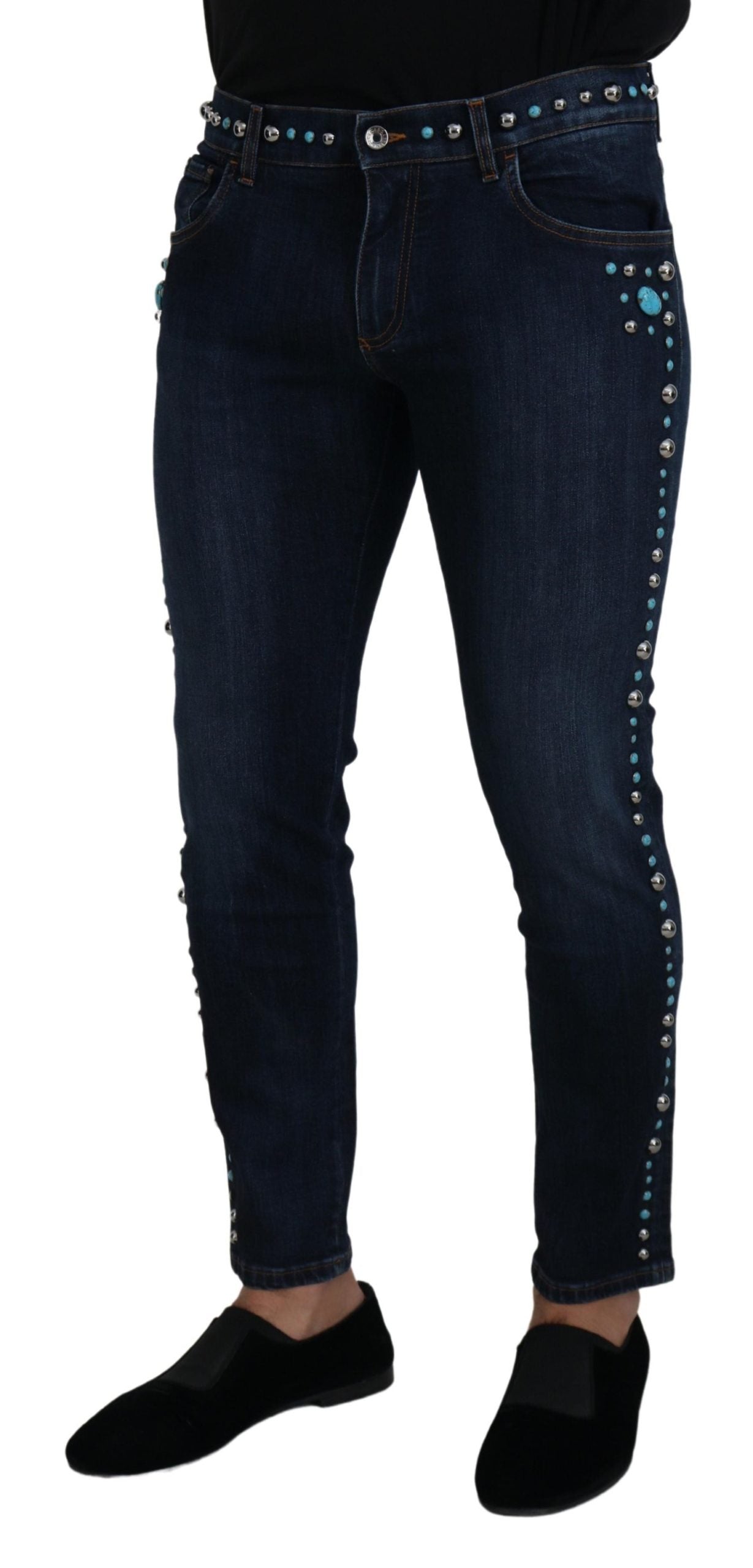 Dolce & Gabbana Blå Bomullsnitar Låg Midja Jeans
