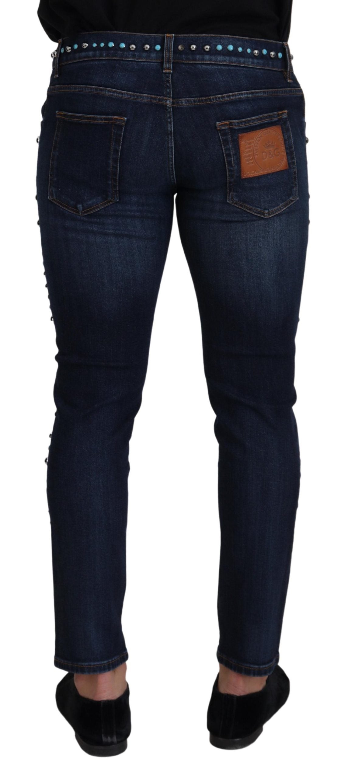 Dolce & Gabbana Blå Bomullsnitar Låg Midja Jeans