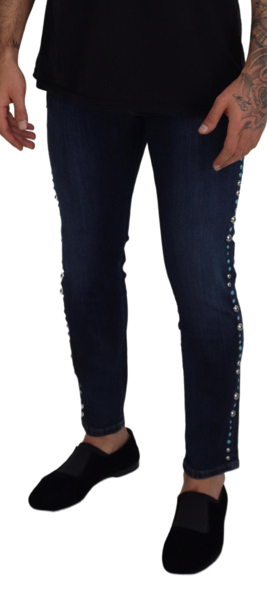 Dolce & Gabbana Blå Bomullsnitar Låg Midja Jeans