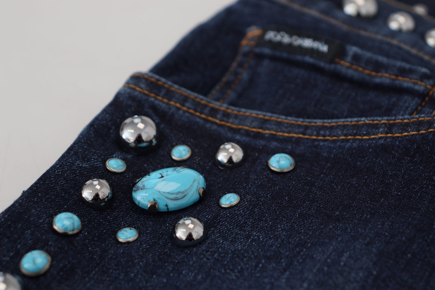 Dolce & Gabbana Blå Bomullsnitar Låg Midja Jeans
