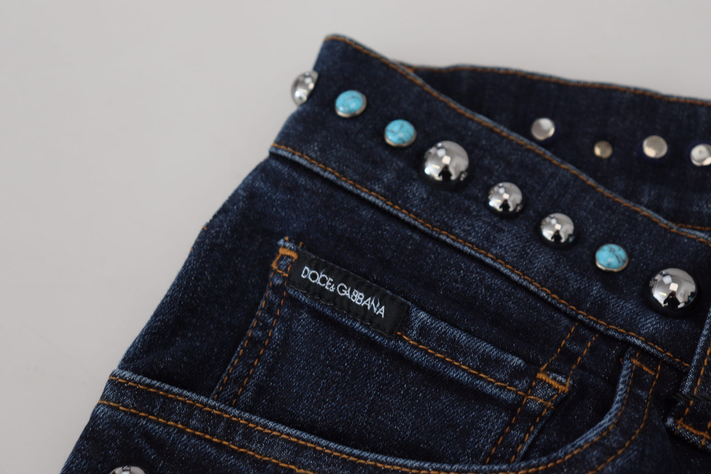 Dolce & Gabbana Blå Bomullsnitar Låg Midja Jeans