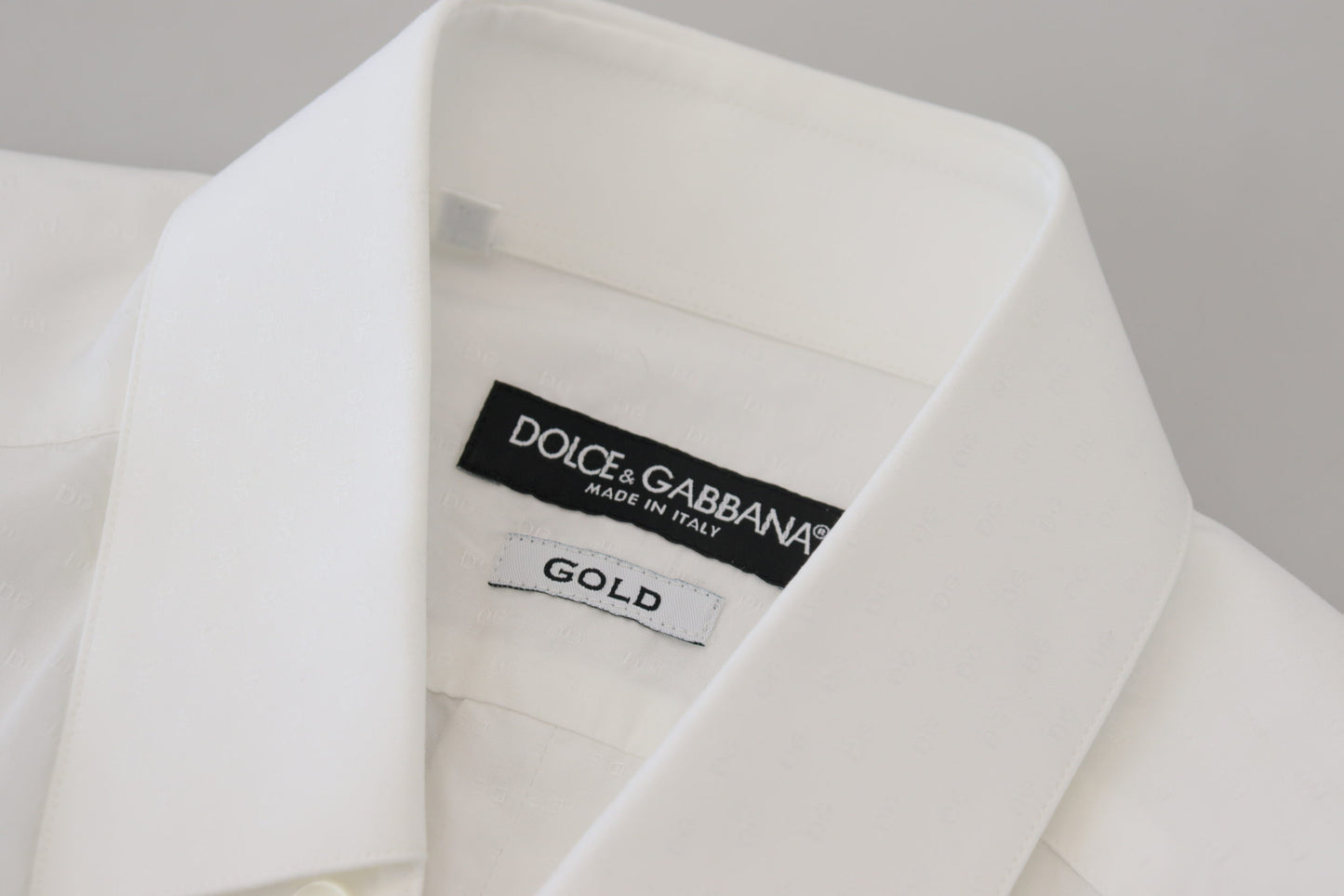 Dolce & Gabbana Vit bomullsskjorta med smal passform och guldfärgad klänning