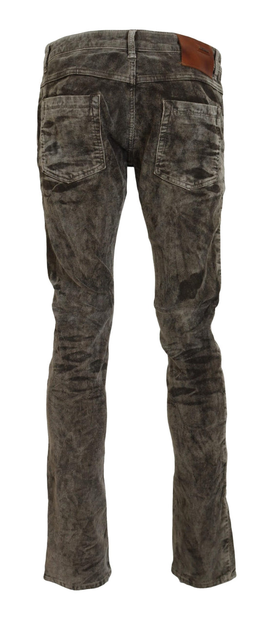 Acht grå tvättade bomullsmanchester slim fit herrjeans