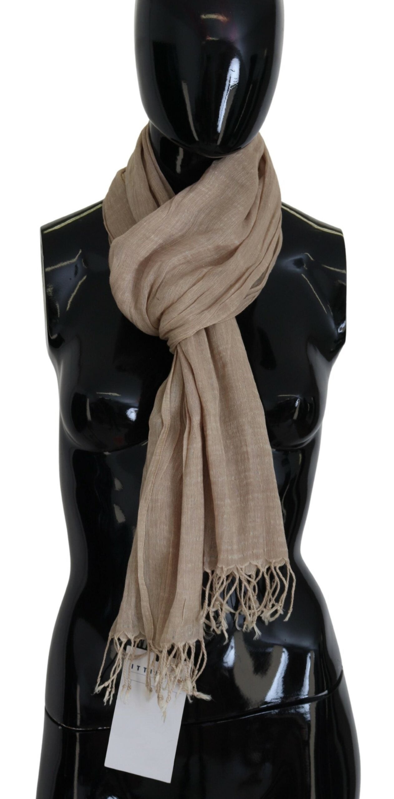 Beige bomullssjal med fransar
