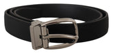 Dolce & Gabbana Black Grosgrain Leather Silver Logo Buckle Belt