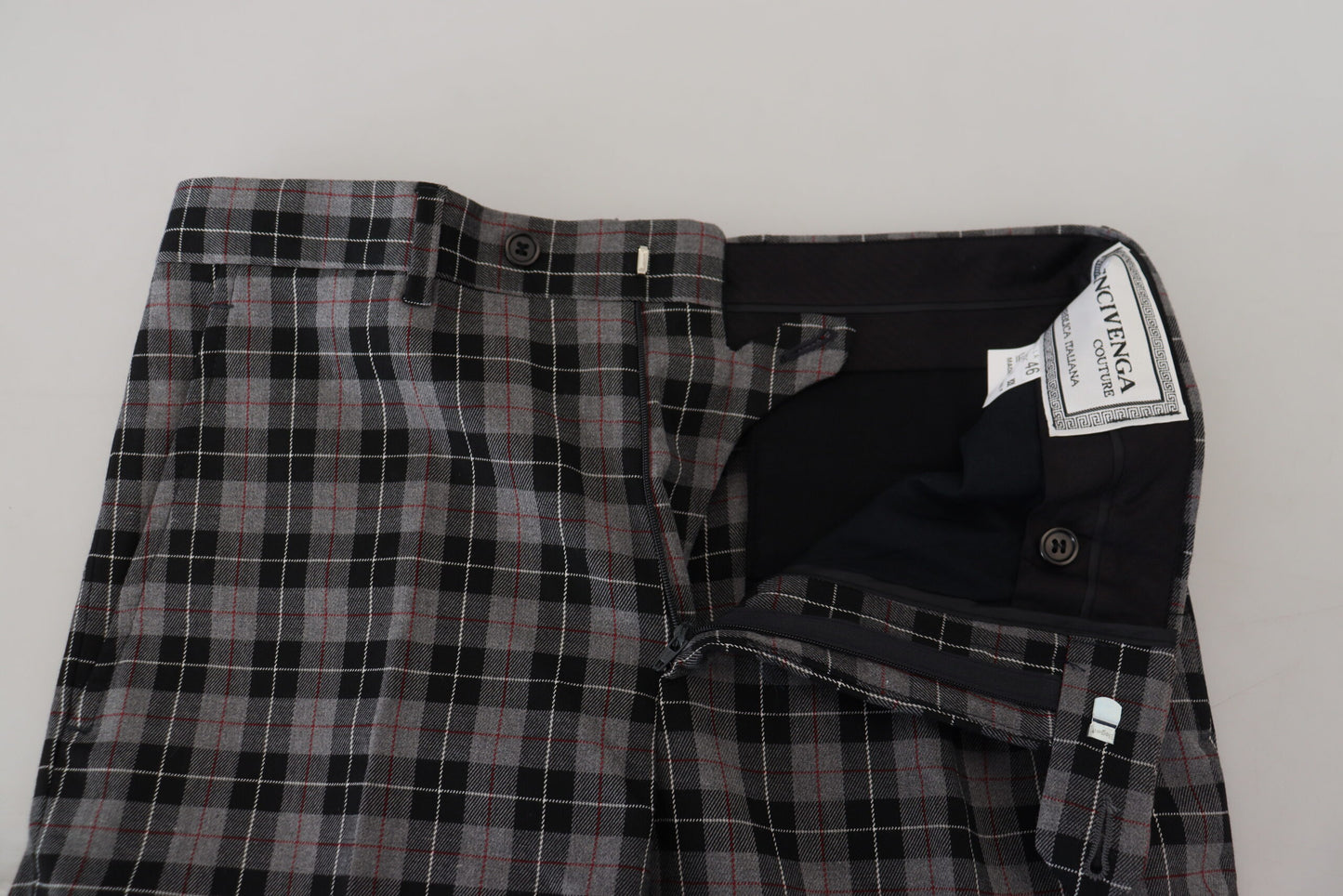 BENCIVENGA Grårutiga Slim Fit Herrbyxor