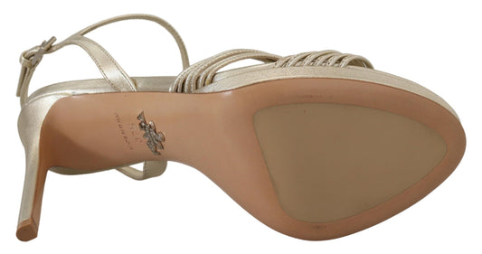 Prada Guldfärgade Lädersandaler Med Ankelrem Och Klackar Stilettsandal