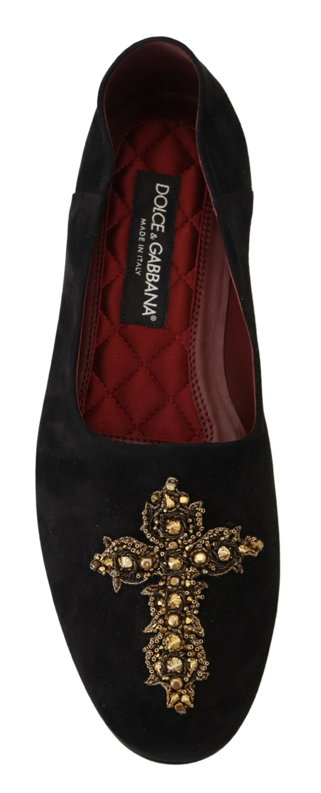 Dolce & Gabbana svarte semskede gullkors slip-on loafers