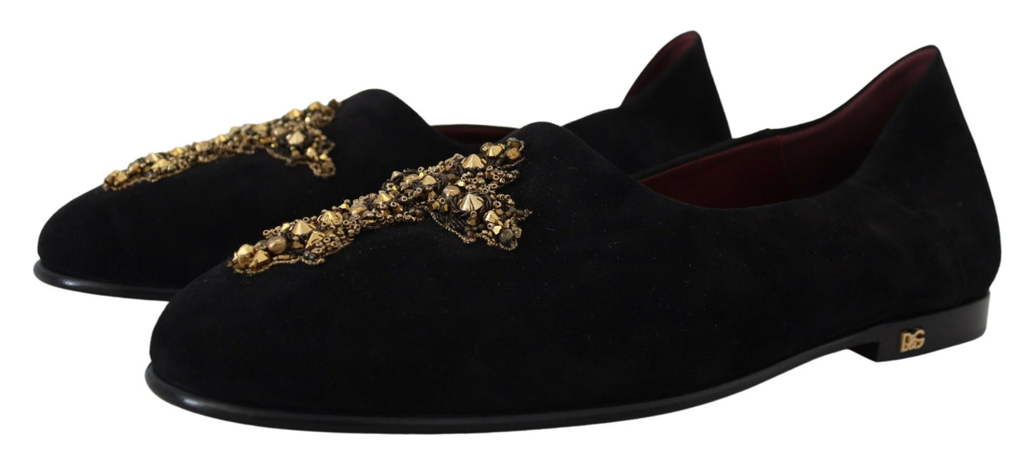 Dolce & Gabbana svarte semskede gullkors slip-on loafers