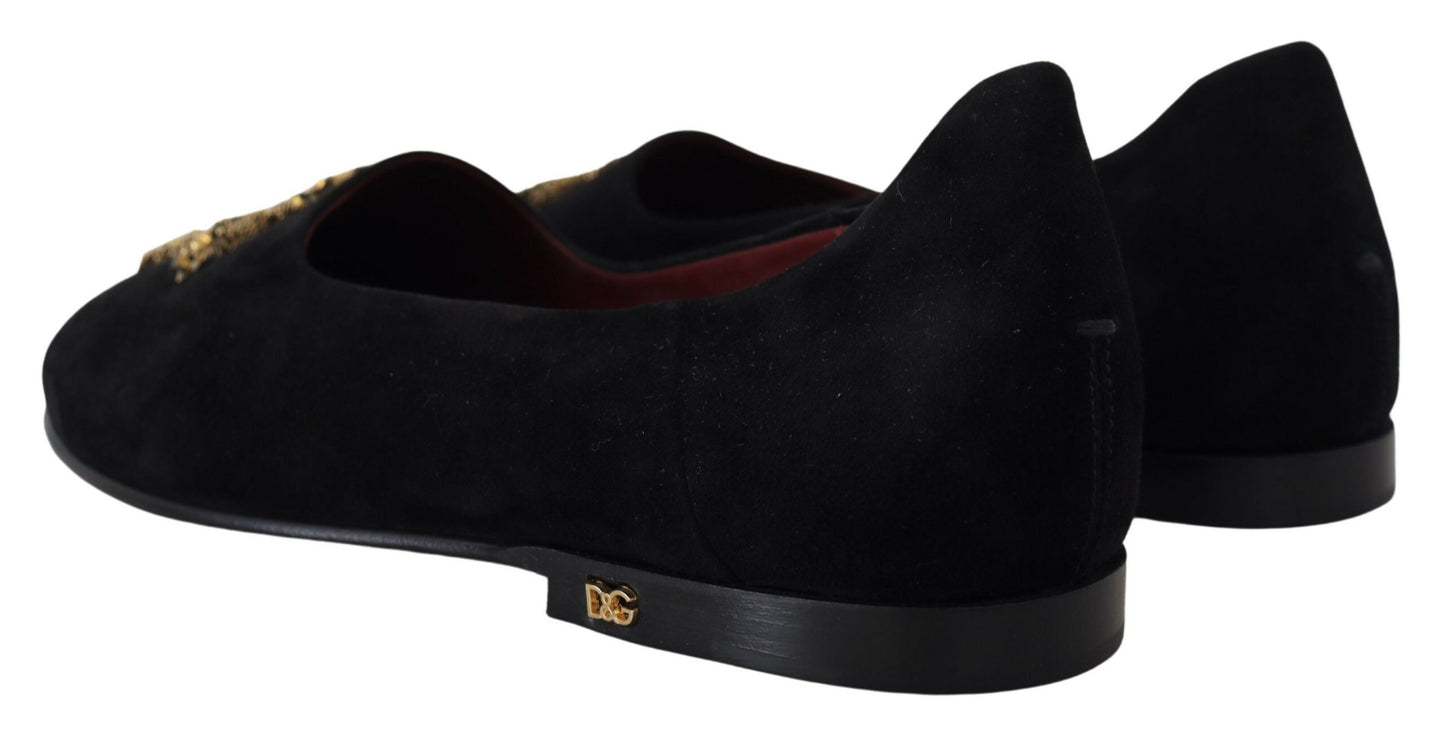 Dolce & Gabbana svarte semskede gullkors slip-on loafers