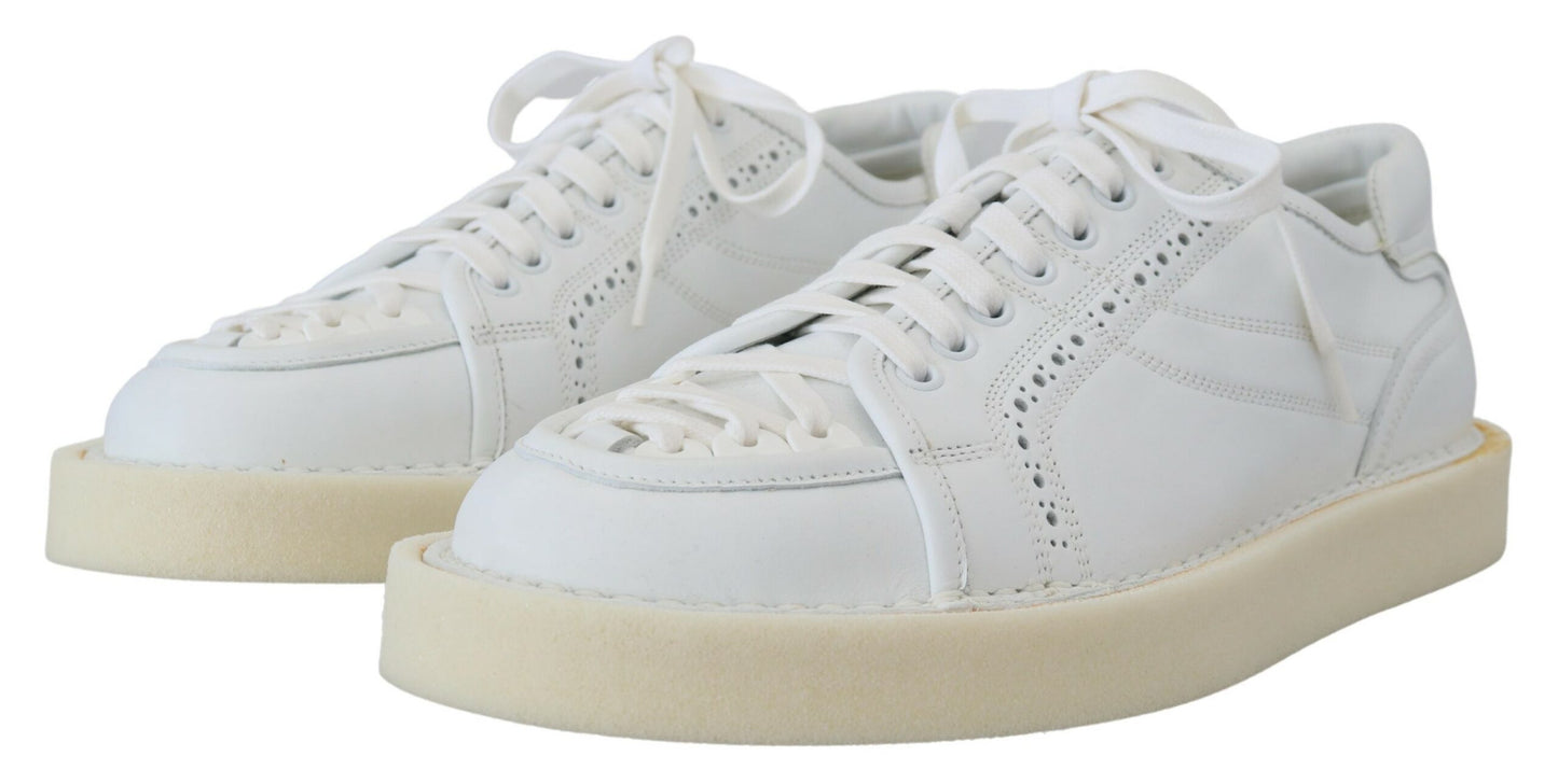 Dolce & Gabbana Vita Läder Låga Oxford Sneakers Casual Skor