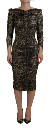 Dolce & Gabbana Flerfarget Leopard Bodycon Sheath Midi-kjole