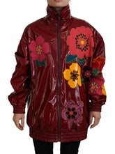 Dolce & Gabbana Maroon Floral Full Zip Polyesterjakke til Dame