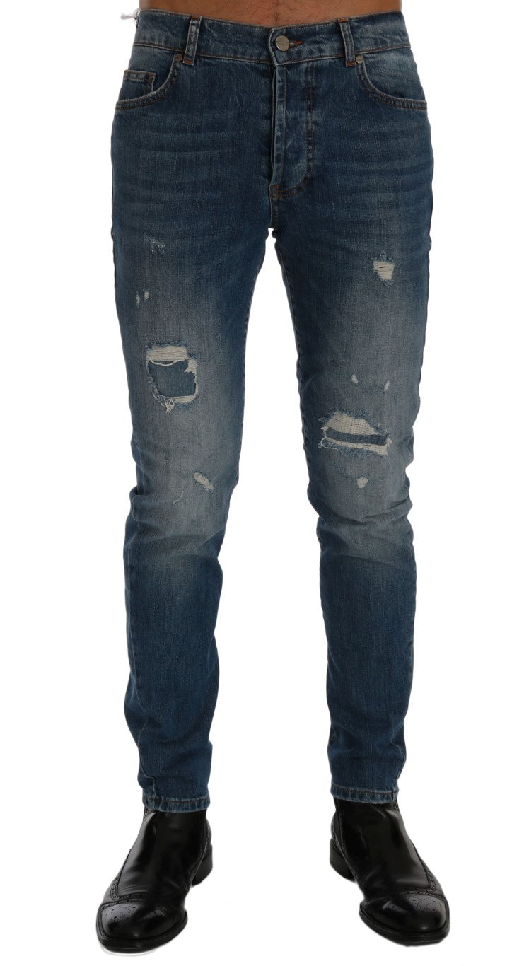 Frankie Morello Blåvaskede Slim Fit Jeans i Dunfermile med revnede detaljer