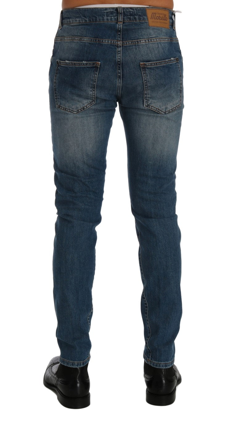 Frankie Morello Blåvaskede Slim Fit Jeans i Dunfermile med revnede detaljer