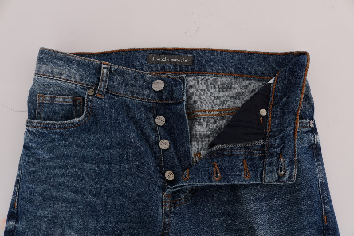 Frankie Morello Blåvaskede Slim Fit Jeans i Dunfermile med revnede detaljer