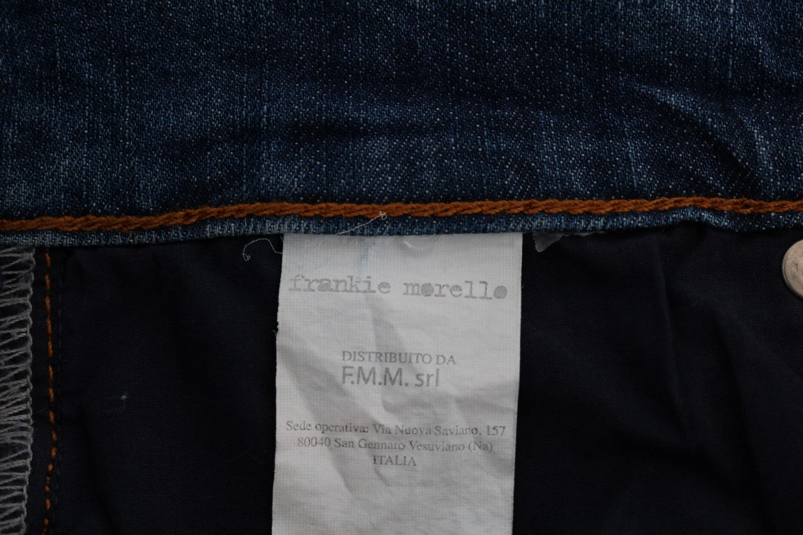 Frankie Morello Blåvaskede Slim Fit Jeans i Dunfermile med revnede detaljer