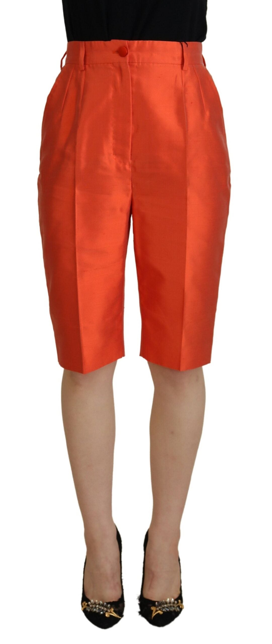 Orange sidenbyxor med hög midja