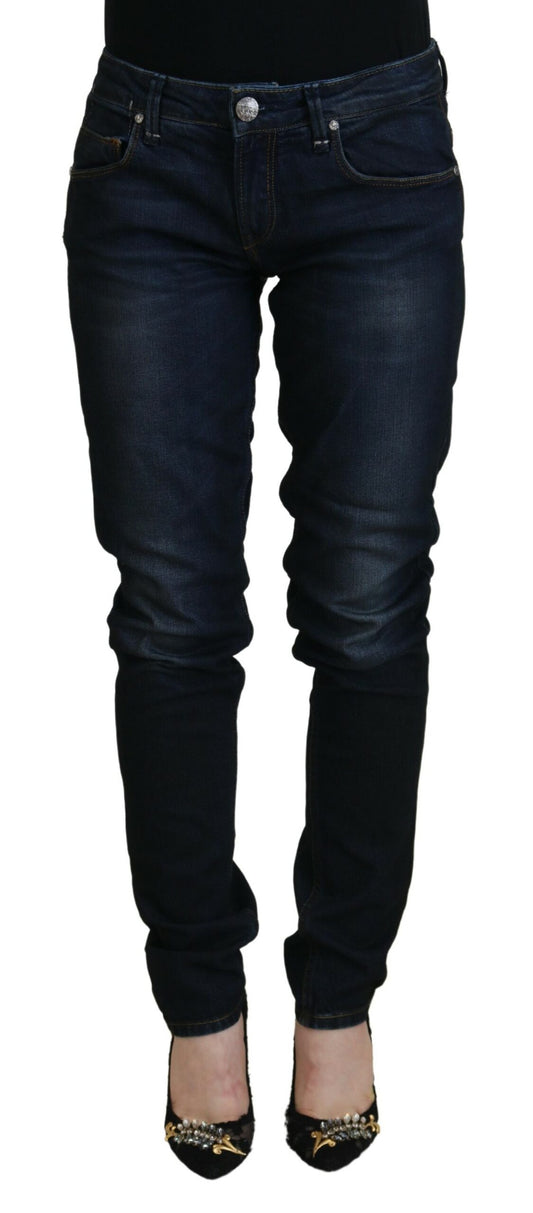 Acht Blå Bomull Skinny Låg Midja Dam Casual Denim Jeans