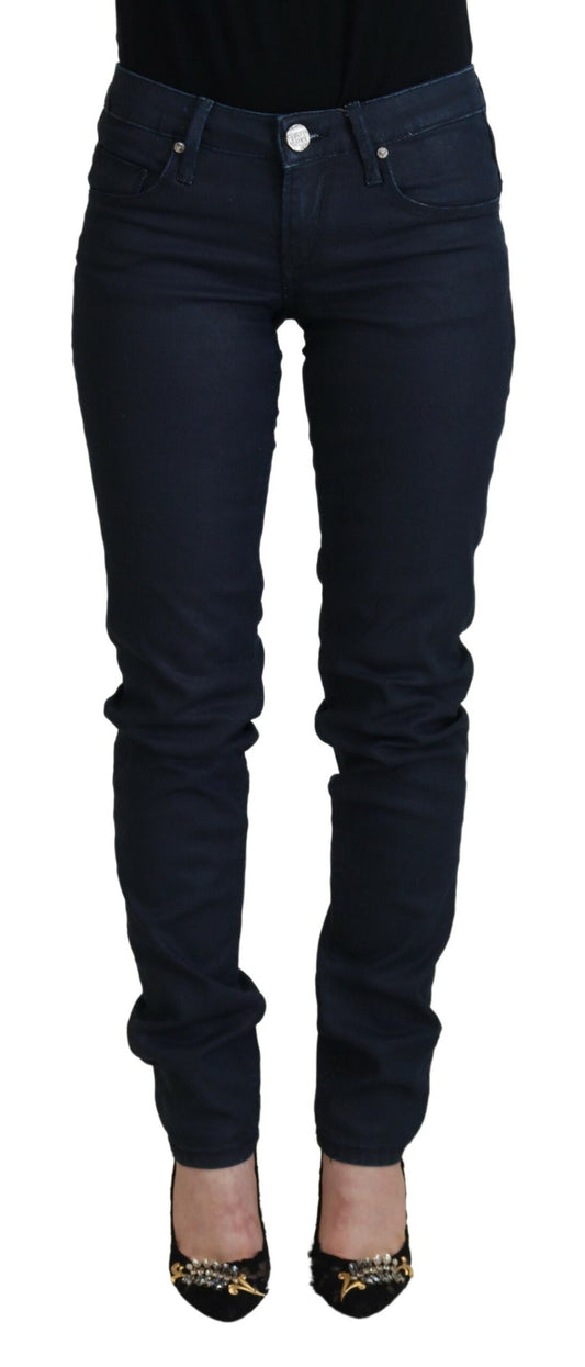 Acht Blå Bomull Skinny Låg Midja Dam Casual Denim Jeans