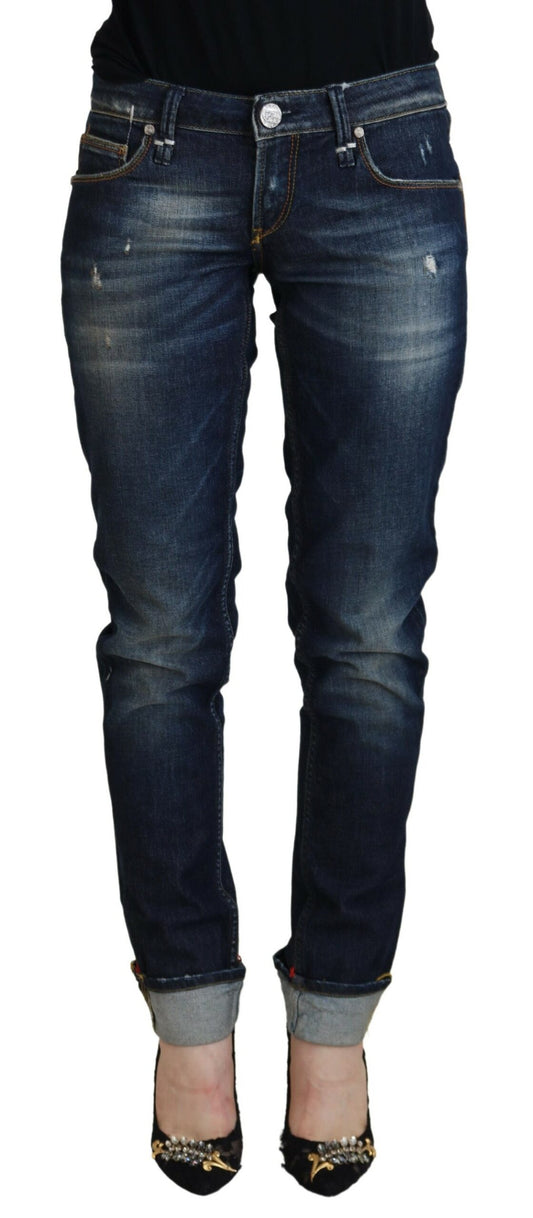 Acht Blå Bomull Slim Fit Dam Casual Denim Jeans