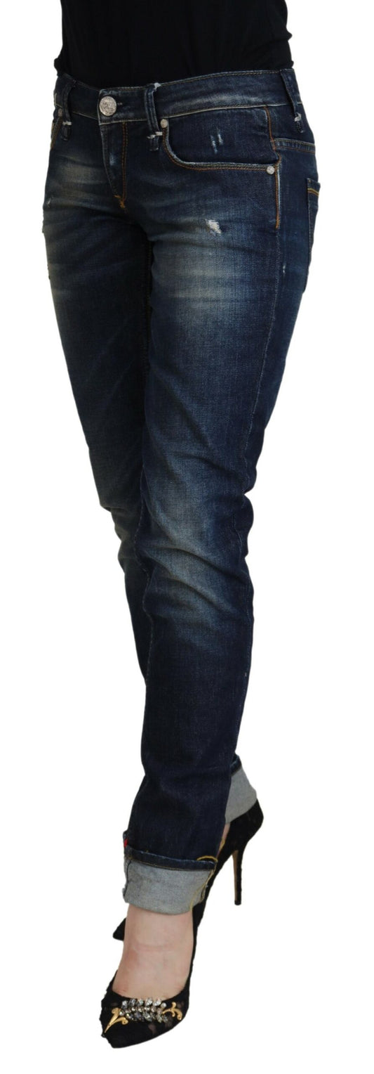 Acht Blå Bomull Slim Fit Dam Casual Denim Jeans