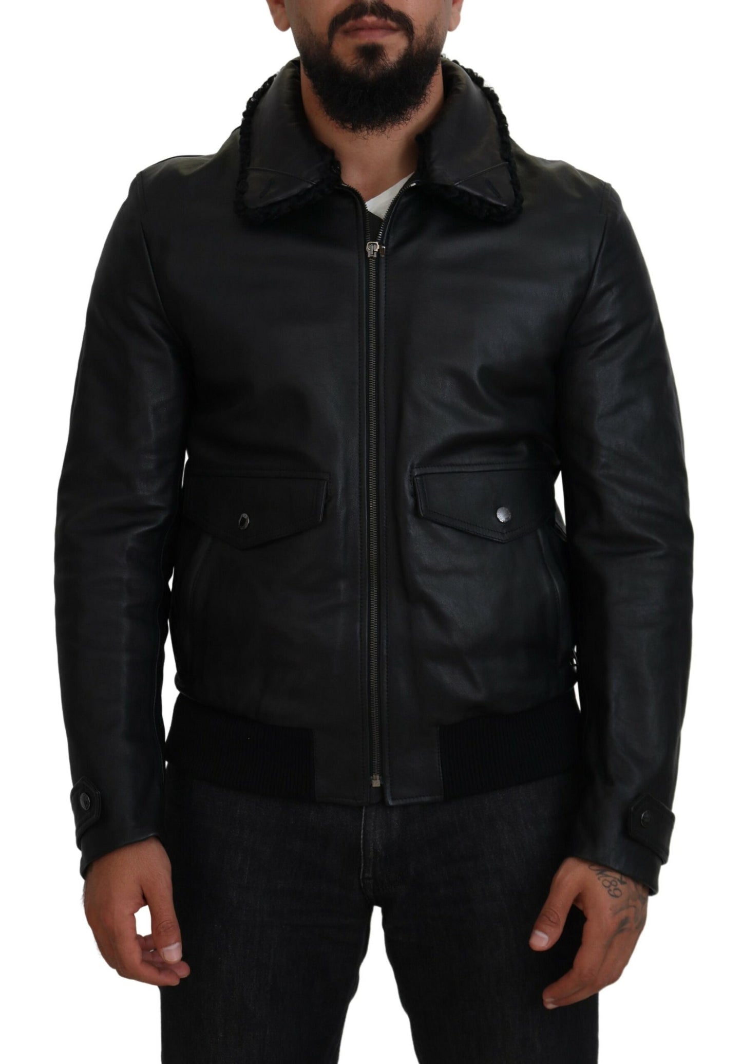 Dolce & Gabbana Svart Lammskinnsjacka Herrjacka