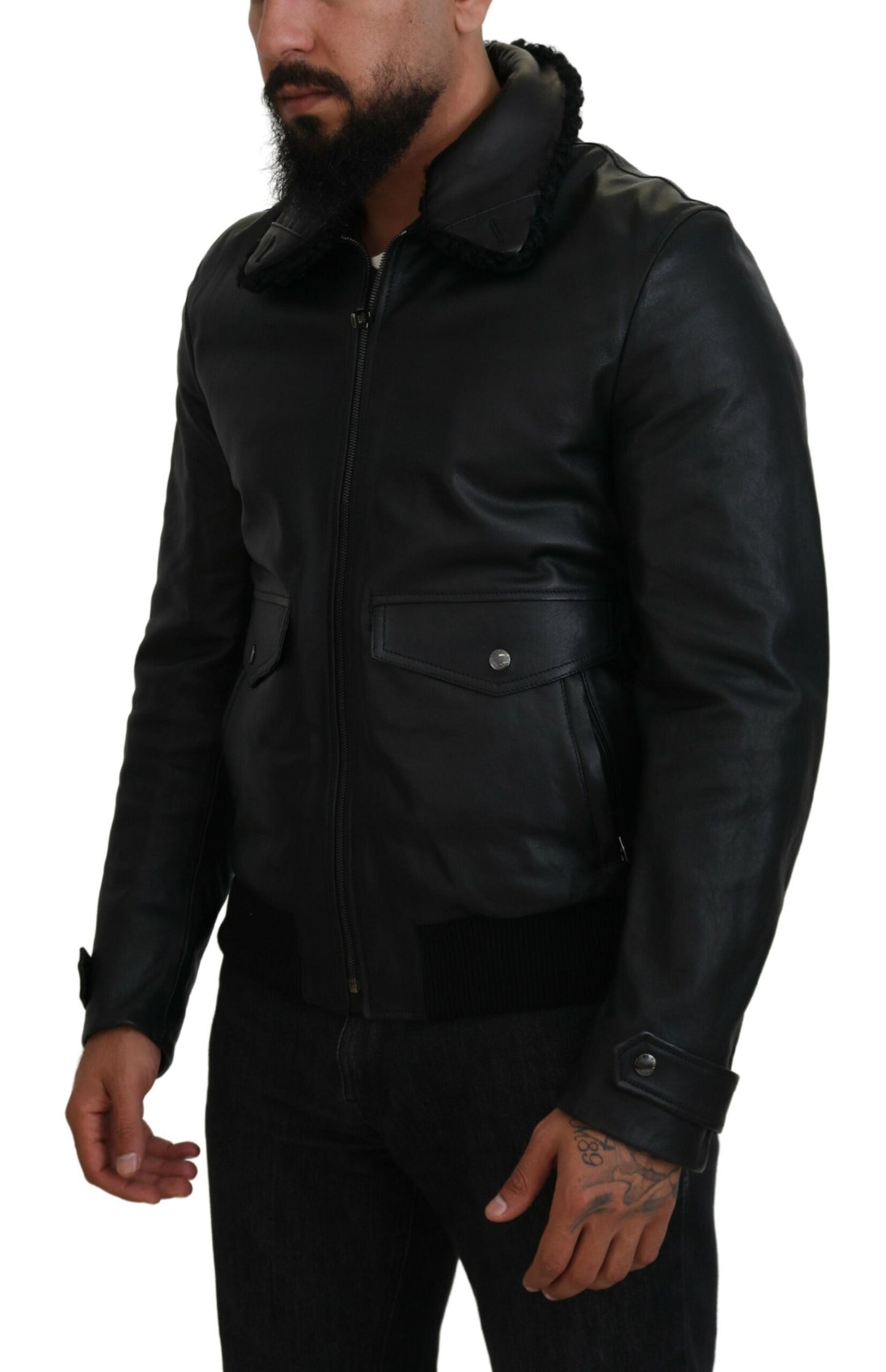 Dolce & Gabbana Svart Lammskinnsjacka Herrjacka