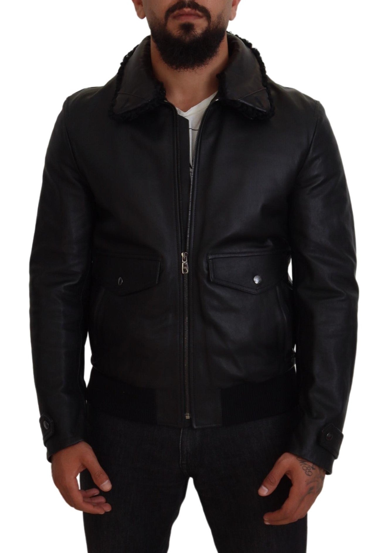 Dolce & Gabbana Svart Lammskinnsjacka Herrjacka