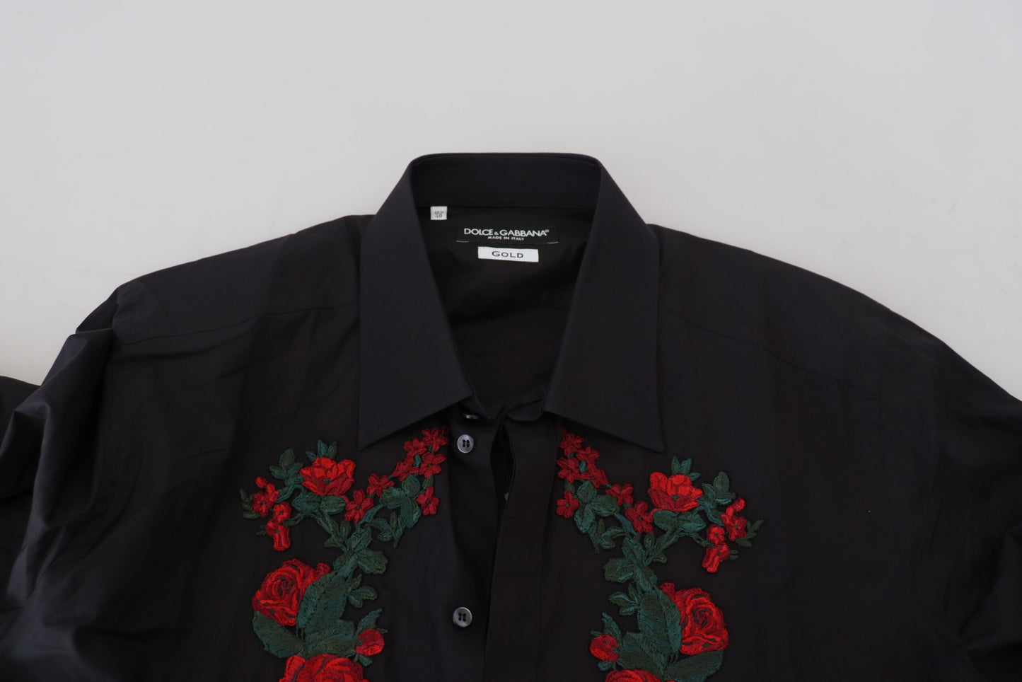 Dolce & Gabbana Svart Blommig Broderi Herr Långärmad GULD Skjorta