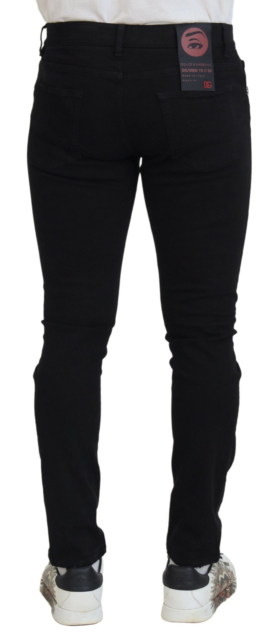 Dolce & Gabbana svarta slim fit slitna denimbomullsjeans