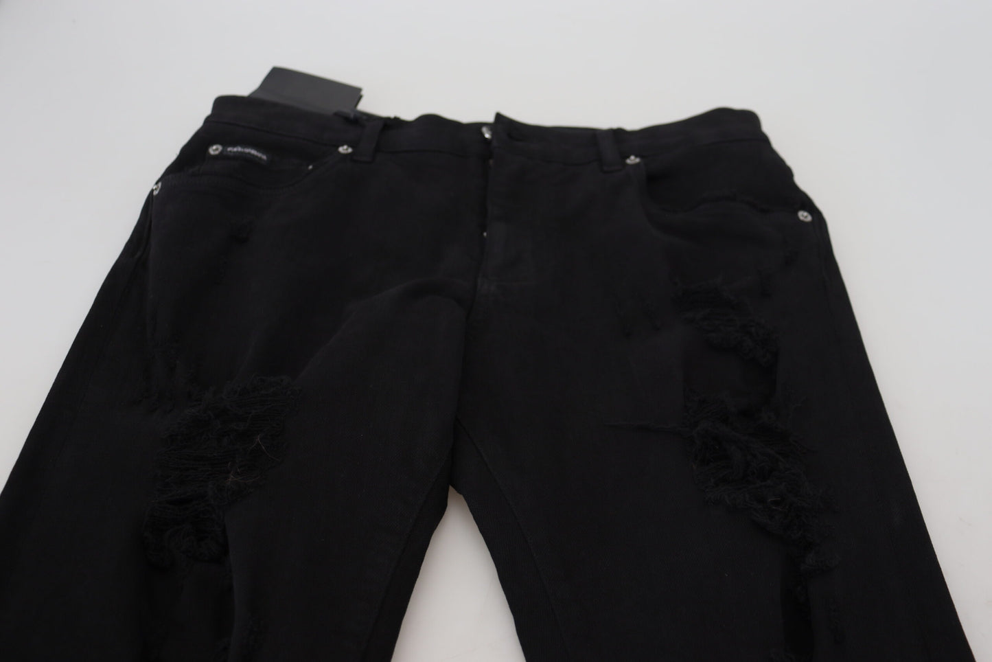 Dolce & Gabbana svarta slim fit slitna denimbomullsjeans