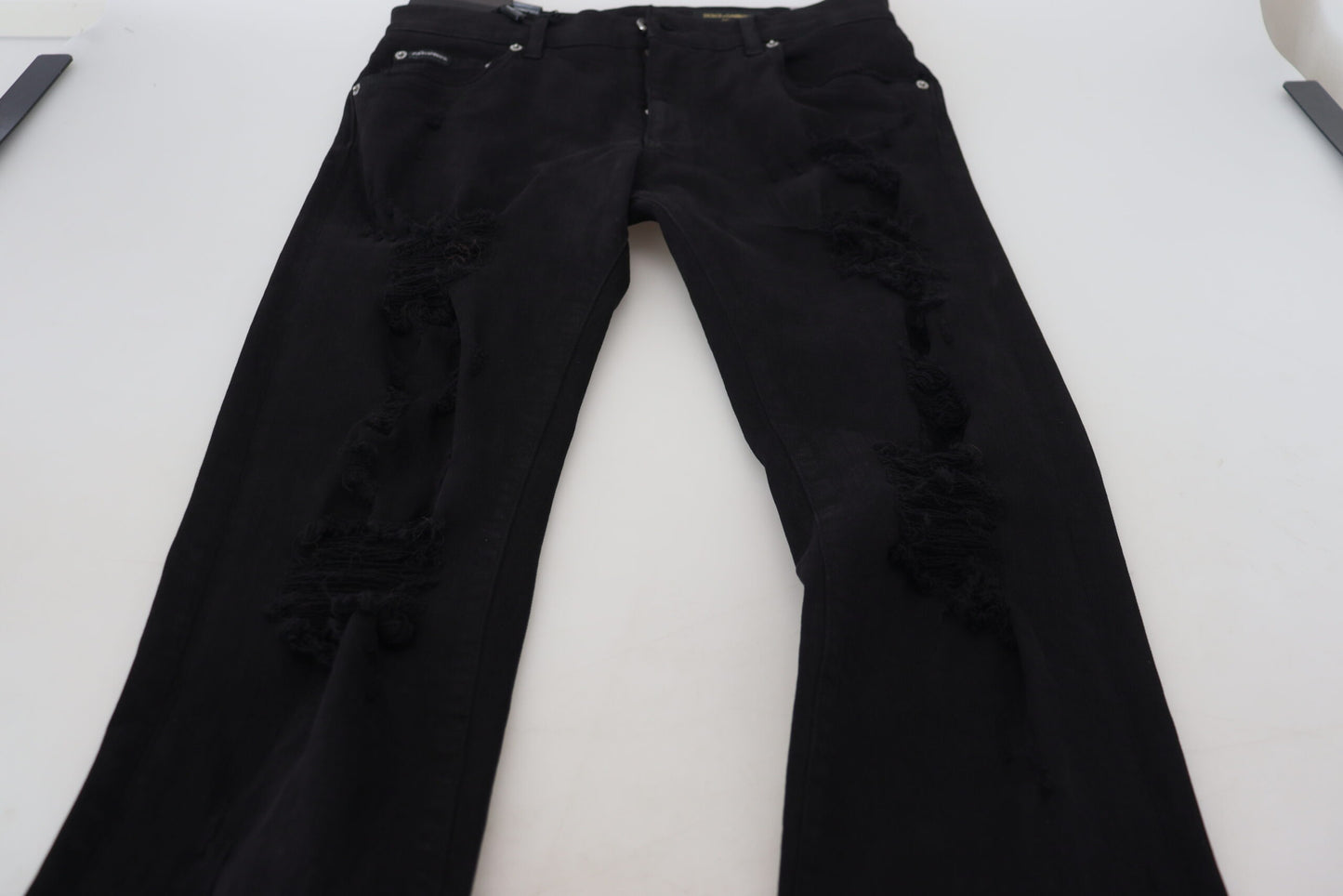 Dolce & Gabbana svarta slim fit slitna denimbomullsjeans