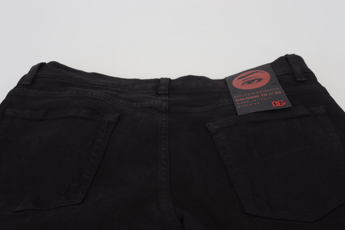Dolce & Gabbana svarta slim fit slitna denimbomullsjeans
