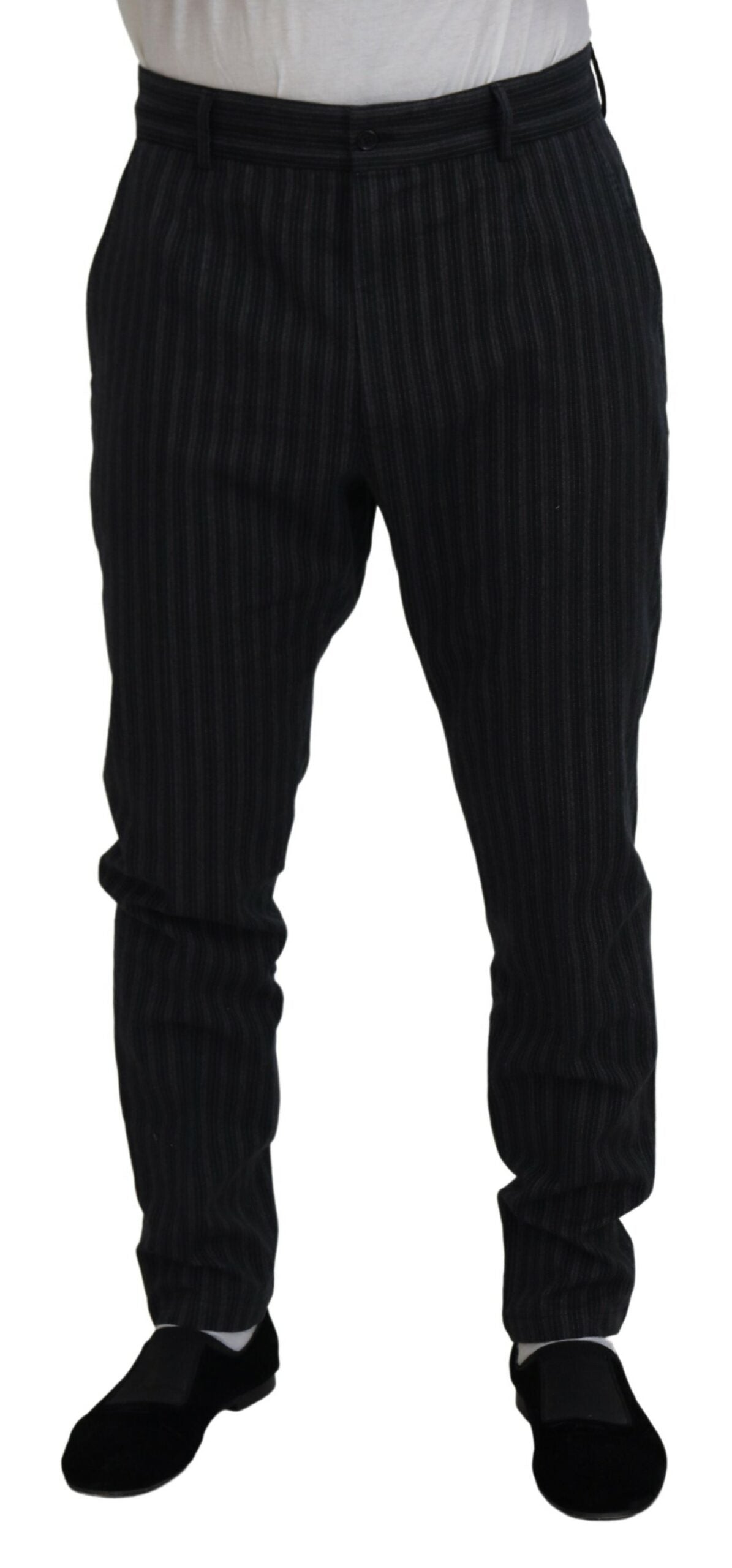 Dolce & Gabbana Mörkgrå Randiga Chino Klänningbyxor