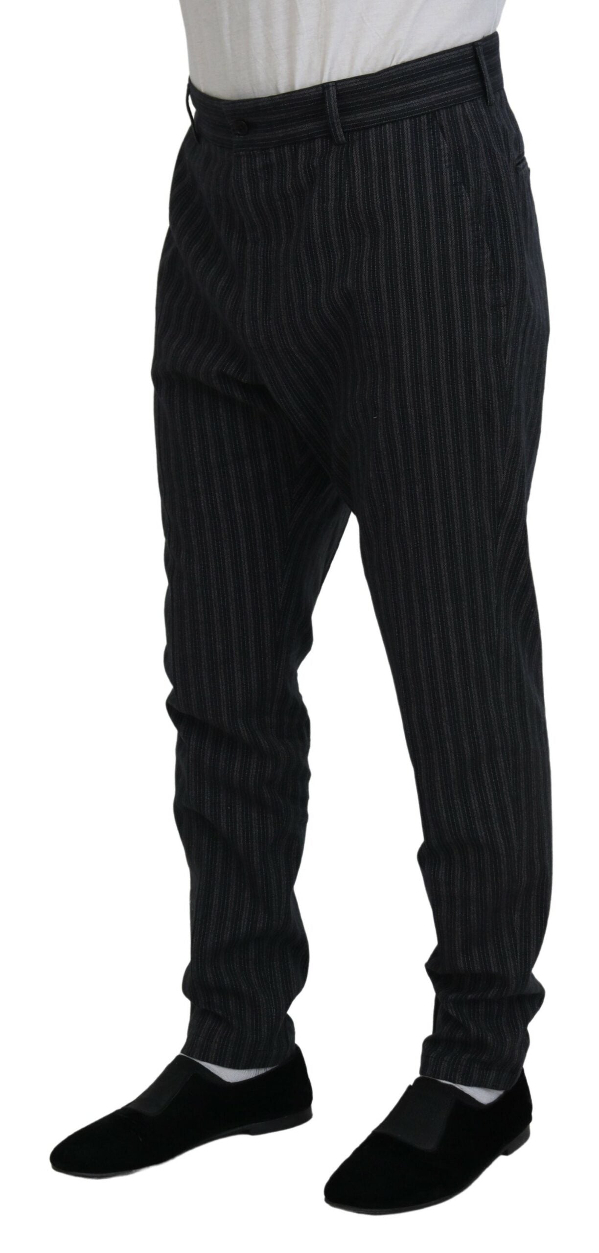 Dolce & Gabbana Mörkgrå Randiga Chino Klänningbyxor