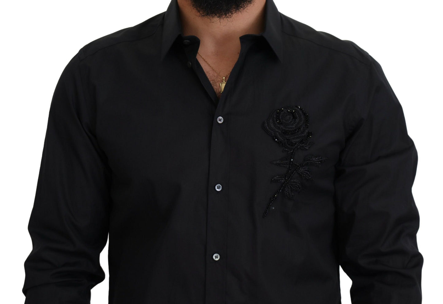 Dolce & Gabbana Black Roses Slim Fit Bomullsskjorta