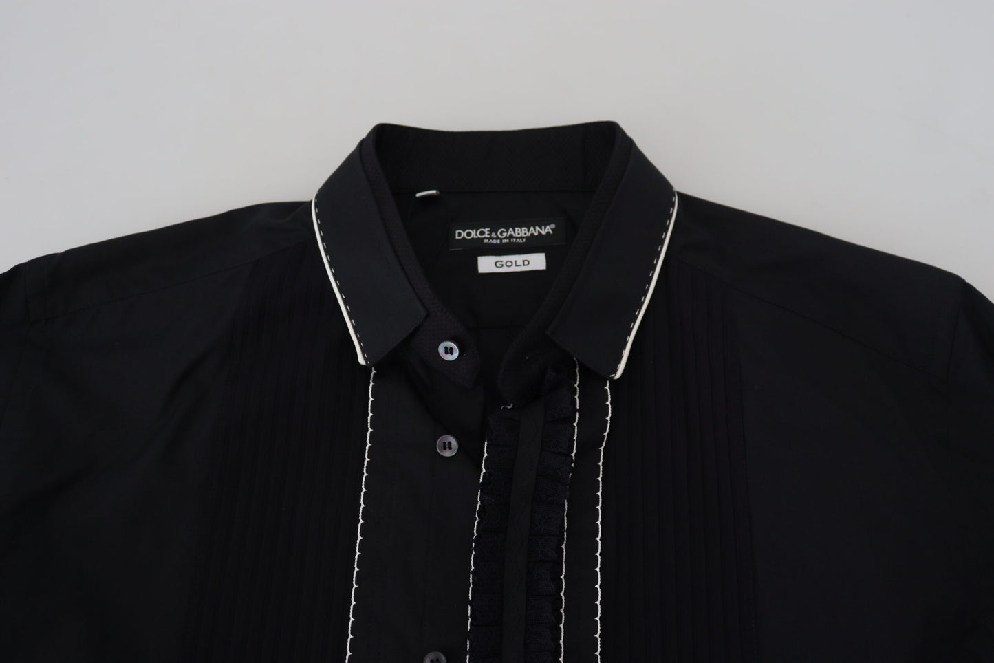 Dolce & Gabbana GULD Svart Slim Fit Bomullsskjorta i Smoking