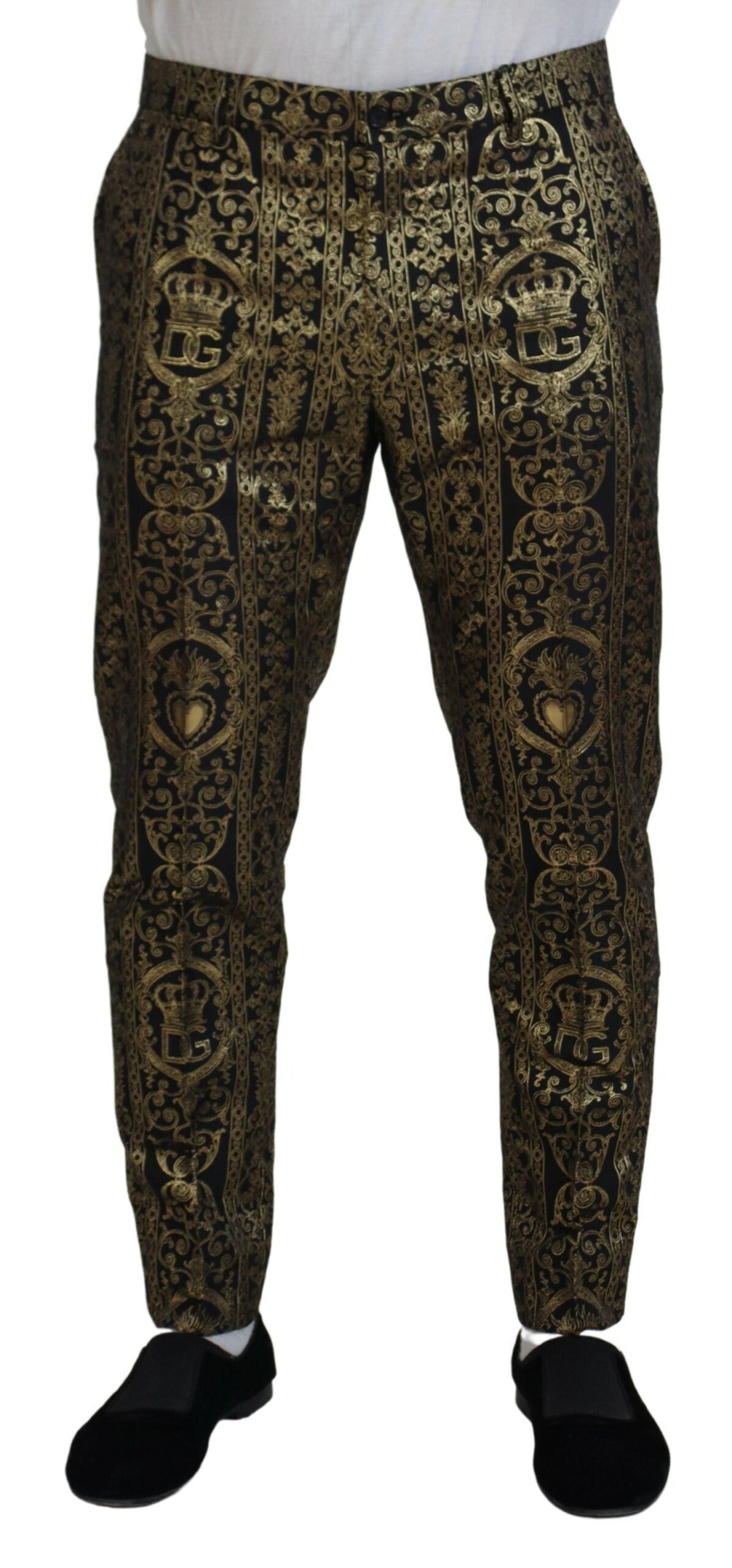 Dolce & Gabbana Svarta Guldfärgade Jacquardklänningar Byxor