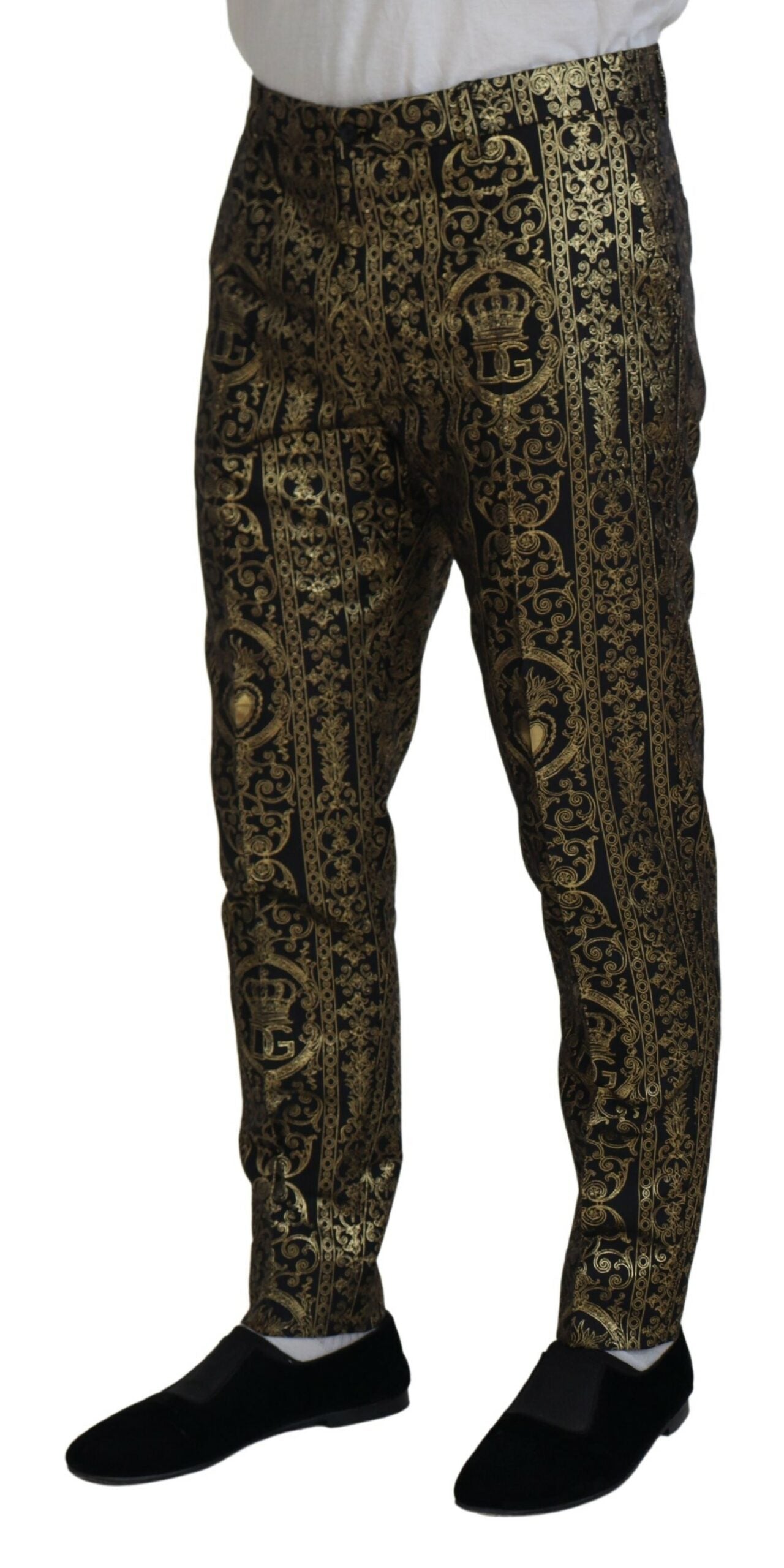 Dolce & Gabbana Svarta Guldfärgade Jacquardklänningar Byxor