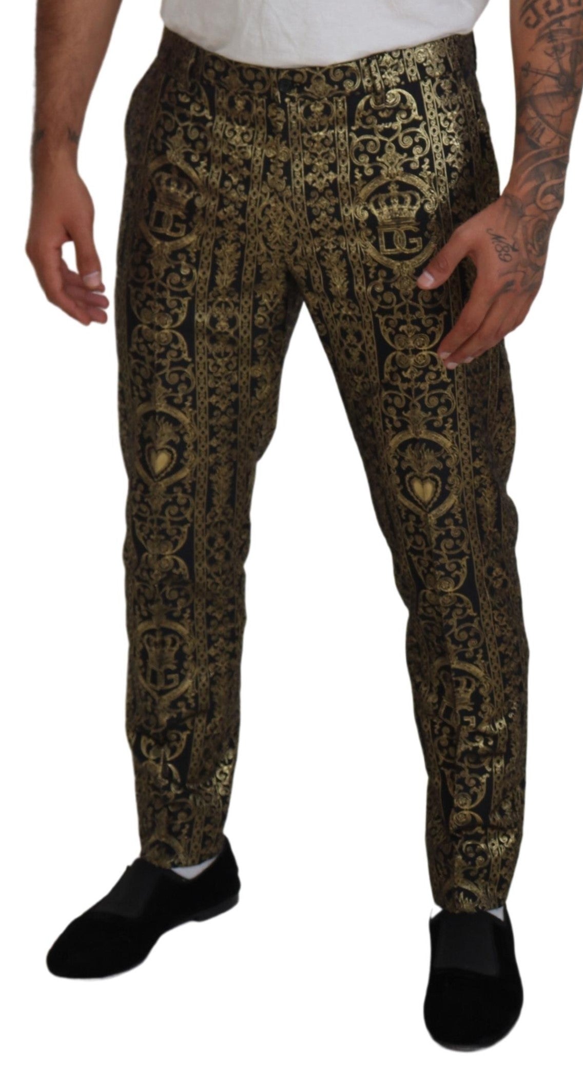 Dolce & Gabbana Svarta Guldfärgade Jacquardklänningar Byxor
