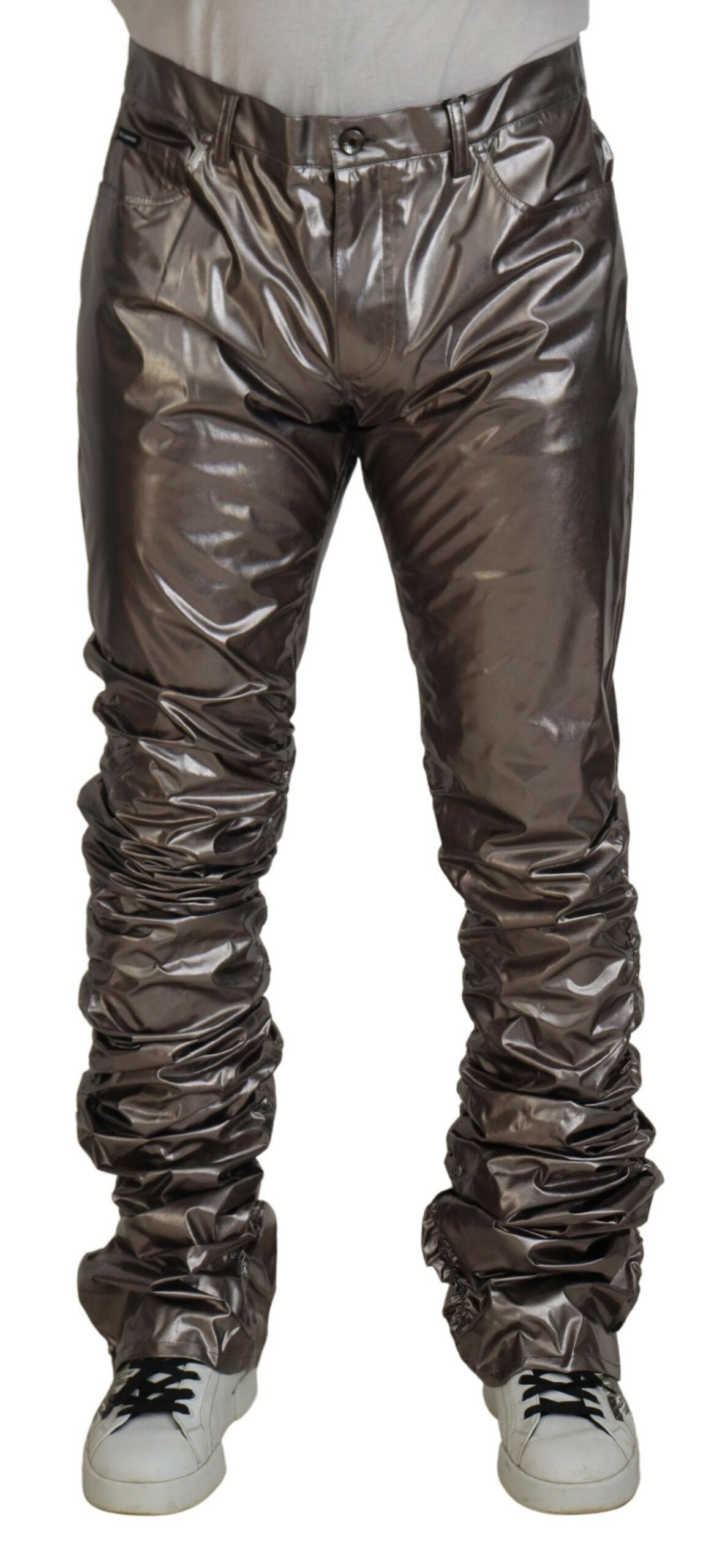 Dolce & Gabbana Silver Metallic Nylon Stretchbyxor