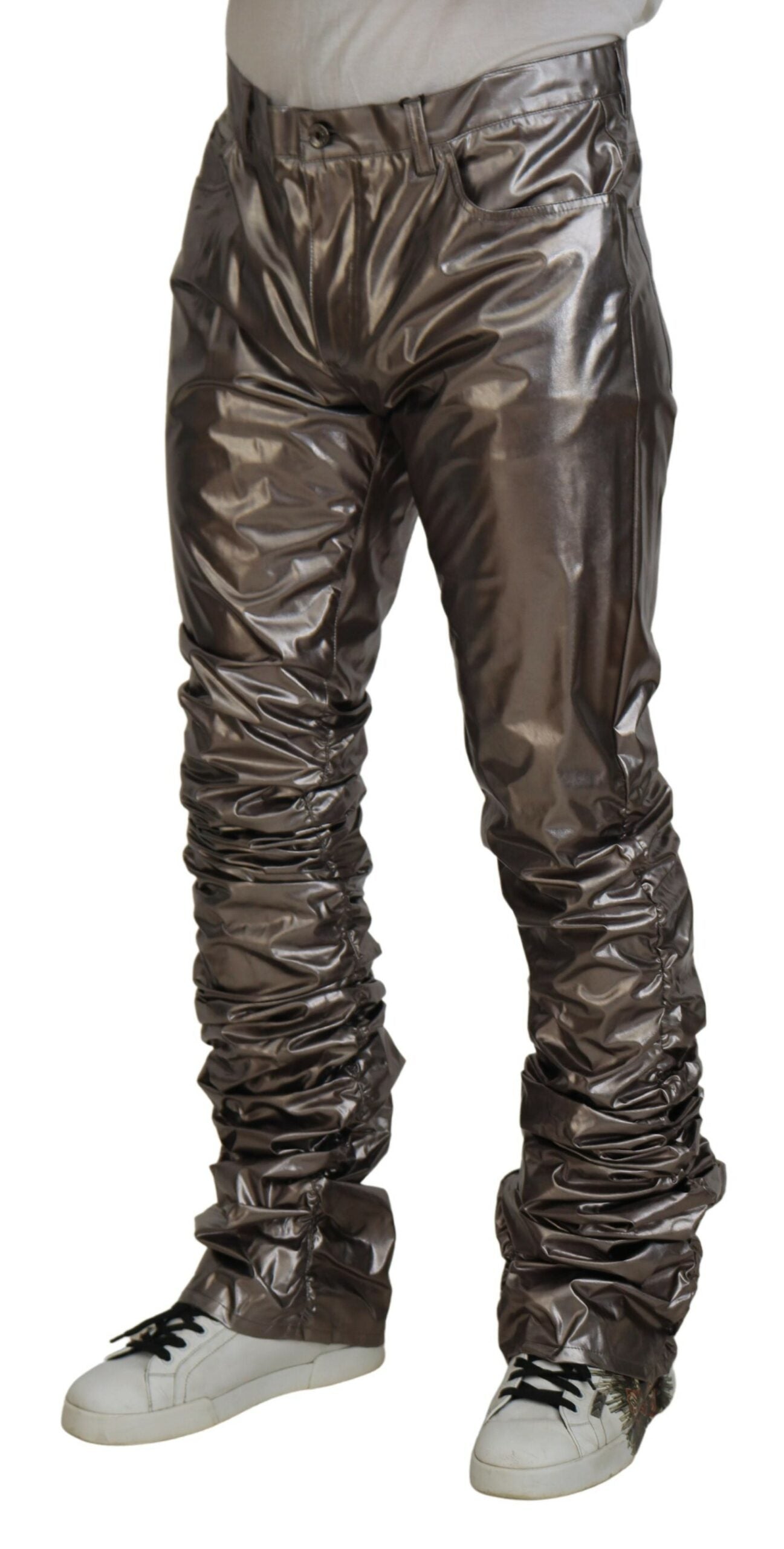 Dolce & Gabbana Silver Metallic Nylon Stretchbyxor